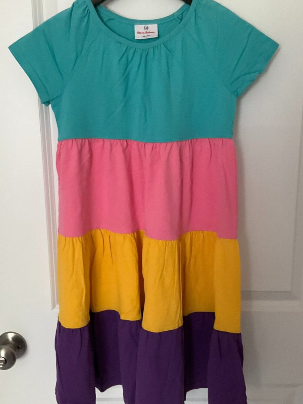 Hanna Andersson Tiered Colorblock Dress. Size  130 (US 8). Multi.  100% Cotton.